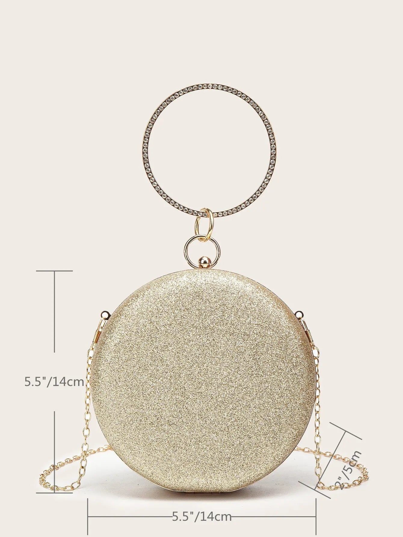 Sparkling Round Evening Bag – Diamond-Encrusted with Chain Han - Nuriyya Bridal Accessories LLC