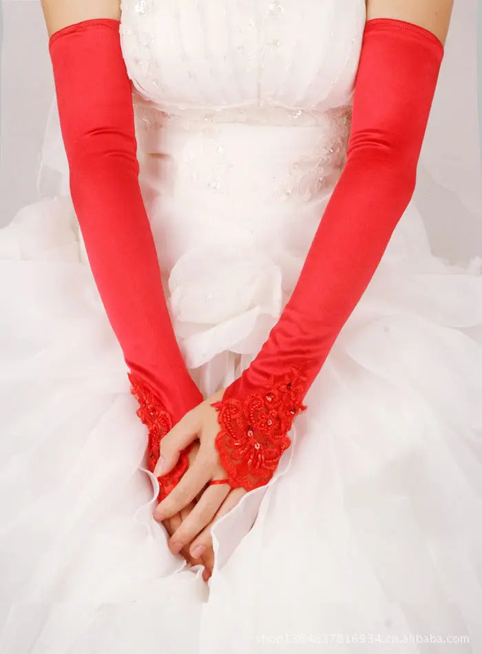 Elegant Fingerless Lace Bridal Gloves – Satin Wedding Accessories for Women - Nuriyya Bridal Accessories LLC