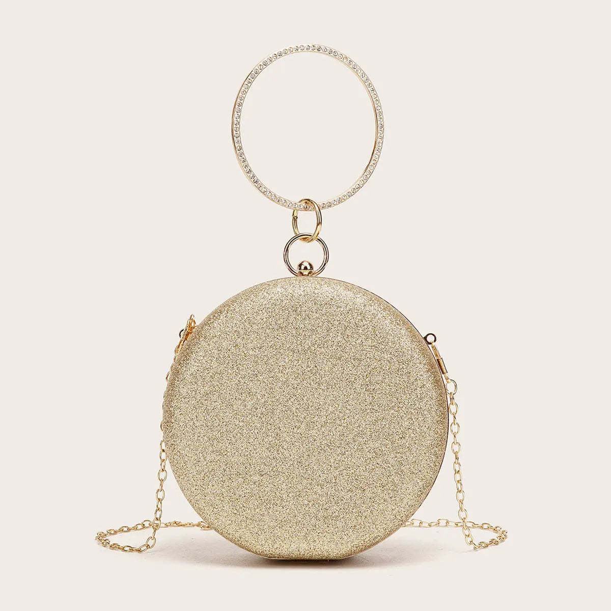 Sparkling Round Evening Bag – Diamond-Encrusted with Chain Han - Nuriyya Bridal Accessories LLC