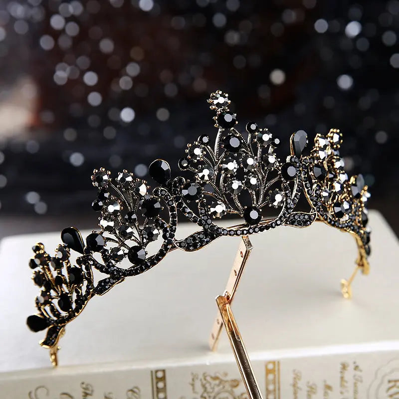 Elegant Vintage Black Diamond Crown – Luxury Bridal Headwear for Weddings - Nuriyya Bridal Accessories LLC