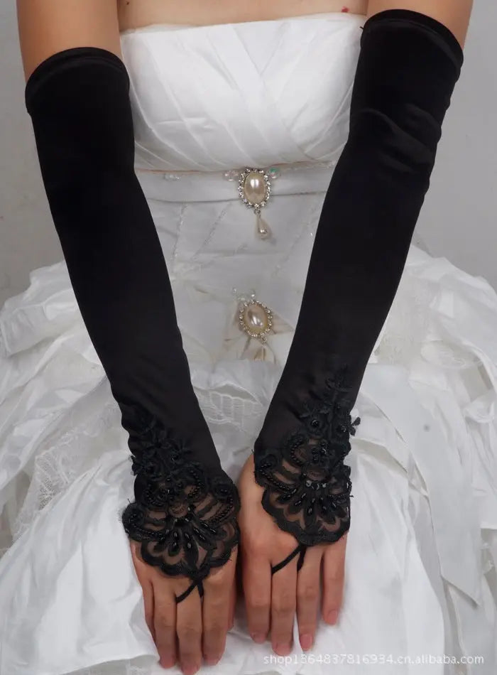 Elegant Fingerless Lace Bridal Gloves – Satin Wedding Accessories for Women - Nuriyya Bridal Accessories LLC