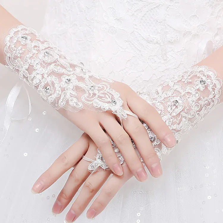 Elegant Bridal Lace Gloves – Short Open Finger Knitted Design - Nuriyya Bridal Accessories LLC