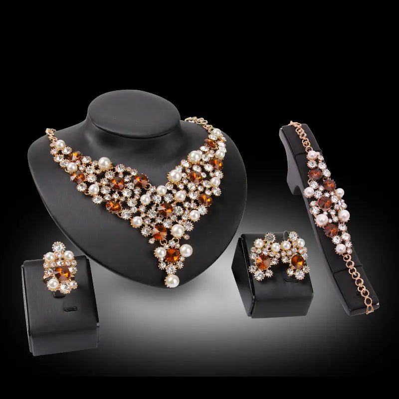 Elegant Exaggerated Bridal Jewelry Set – Water Wave Chain Necklace & Earrings - Nuriyya Bridal Accessories LLC