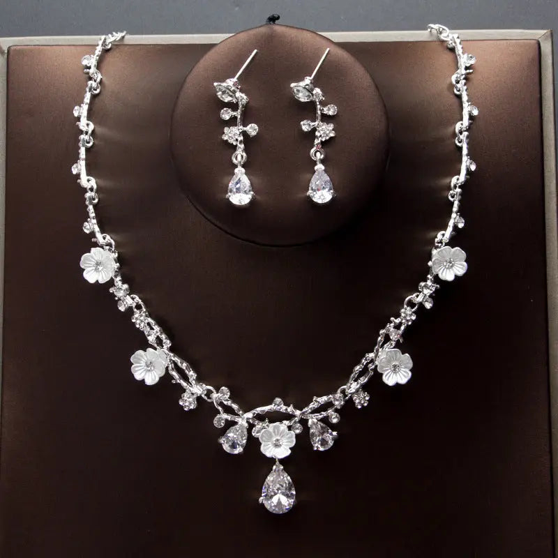 Elegant Gold Bridal Zircon Necklace & Earrings Set - Nuriyya Bridal Accessories LLC