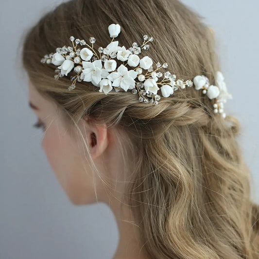 Elegant Ceramic Flower Headdress Insert for Brides – KC Blonde Style - Nuriyya Bridal Accessories LLC