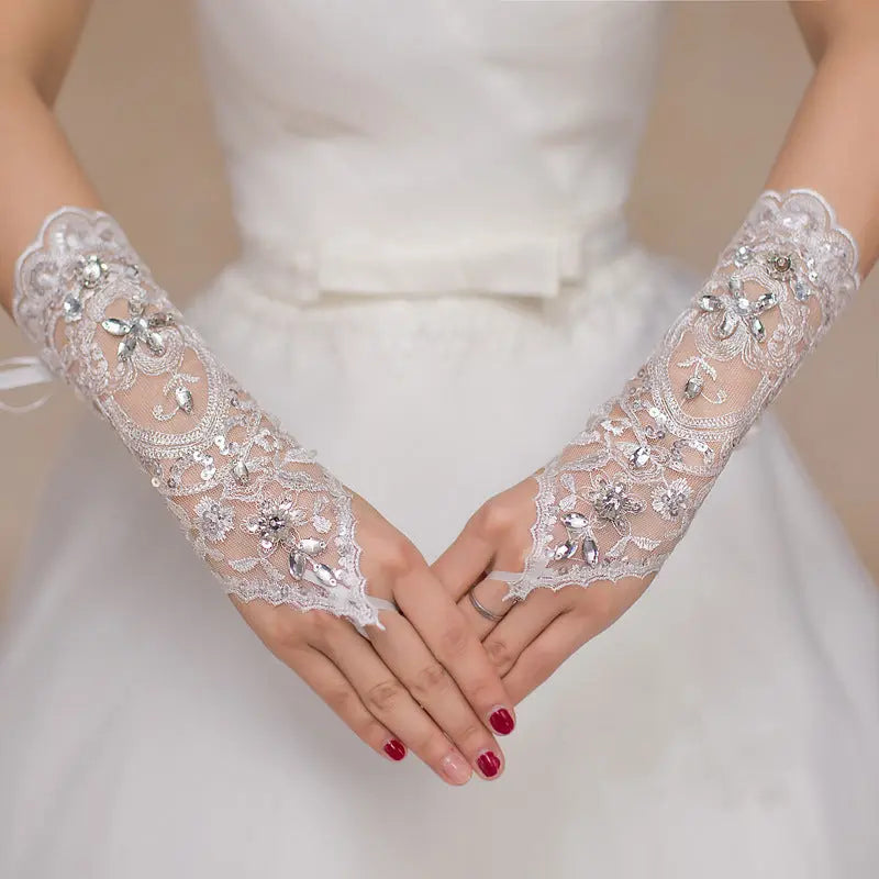 Elegant Bridal Strappy Fingerless Long Gloves - Nuriyya Bridal Accessories LLC