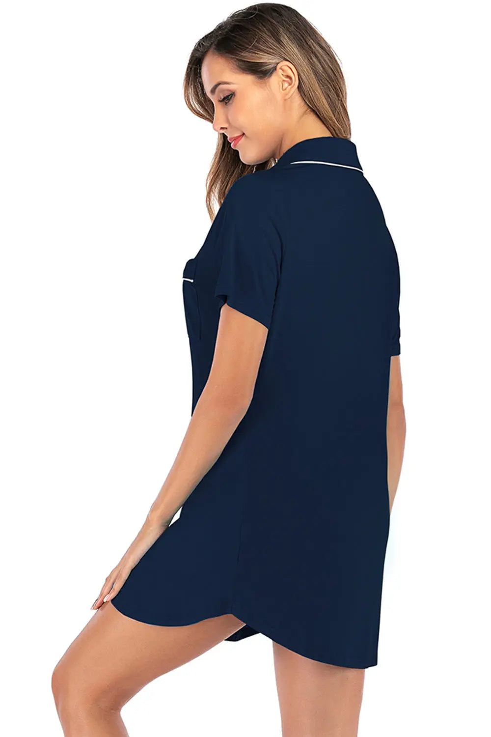 Contrast Piping Pocketed Short Sleeve Dress | Comfortable & Stylish Relaxation Wear - Nuriyya Bridal Accessories LLC