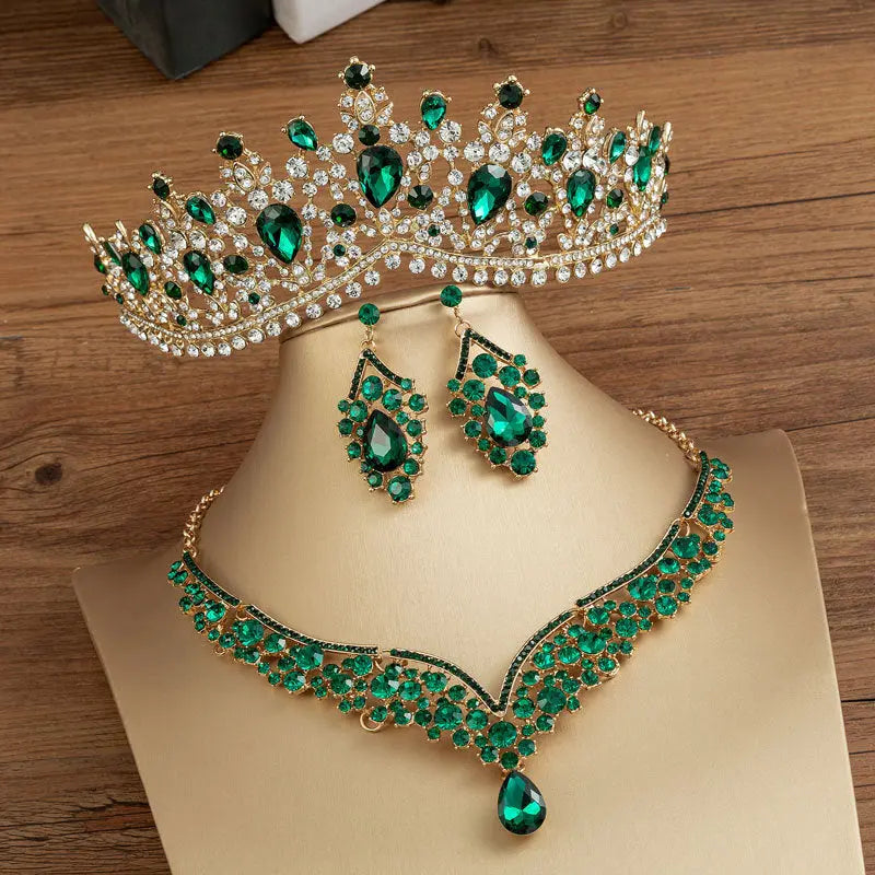 Elegant Diamond-Studded Bridal Crown with Jewelry Set - Nuriyya Bridal Accessories LLC