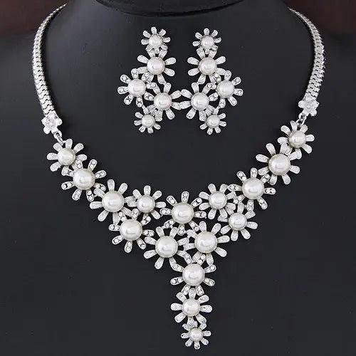 Elegant Short Necklace Bridal Jewelry Set | White Diamond & Gemstone Alloy Accessories - Nuriyya Bridal Accessories LLC