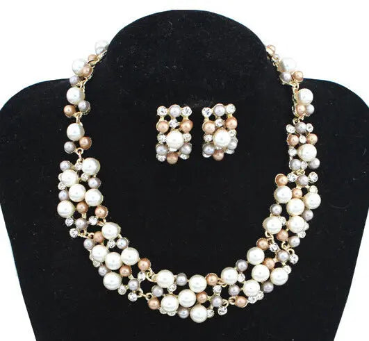 Elegant Short Necklace Bridal Jewelry Set | White Diamond & Gemstone Alloy Accessories - Nuriyya Bridal Accessories LLC