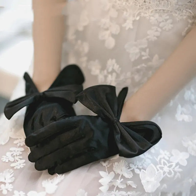 Elegant Pearl Lace Bridal Gloves with Bow Detail - Nuriyya Bridal Accessories LLC