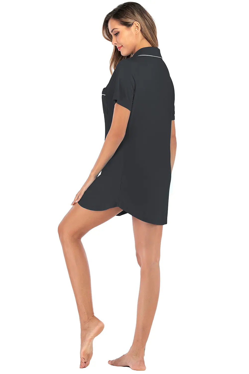 Contrast Piping Pocketed Short Sleeve Dress | Comfortable & Stylish Relaxation Wear - Nuriyya Bridal Accessories LLC