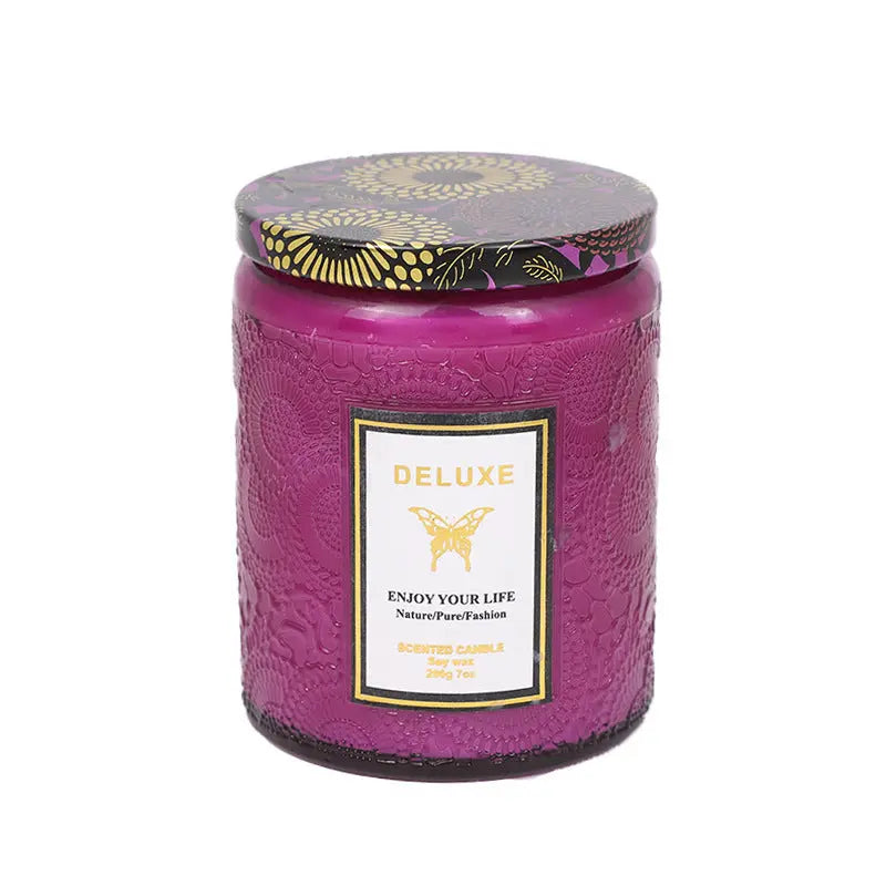 Fragrant Soy Candle in Embossed Glass – Handmade Gift for Aromatherapy - Nuriyya Bridal Accessories LLC