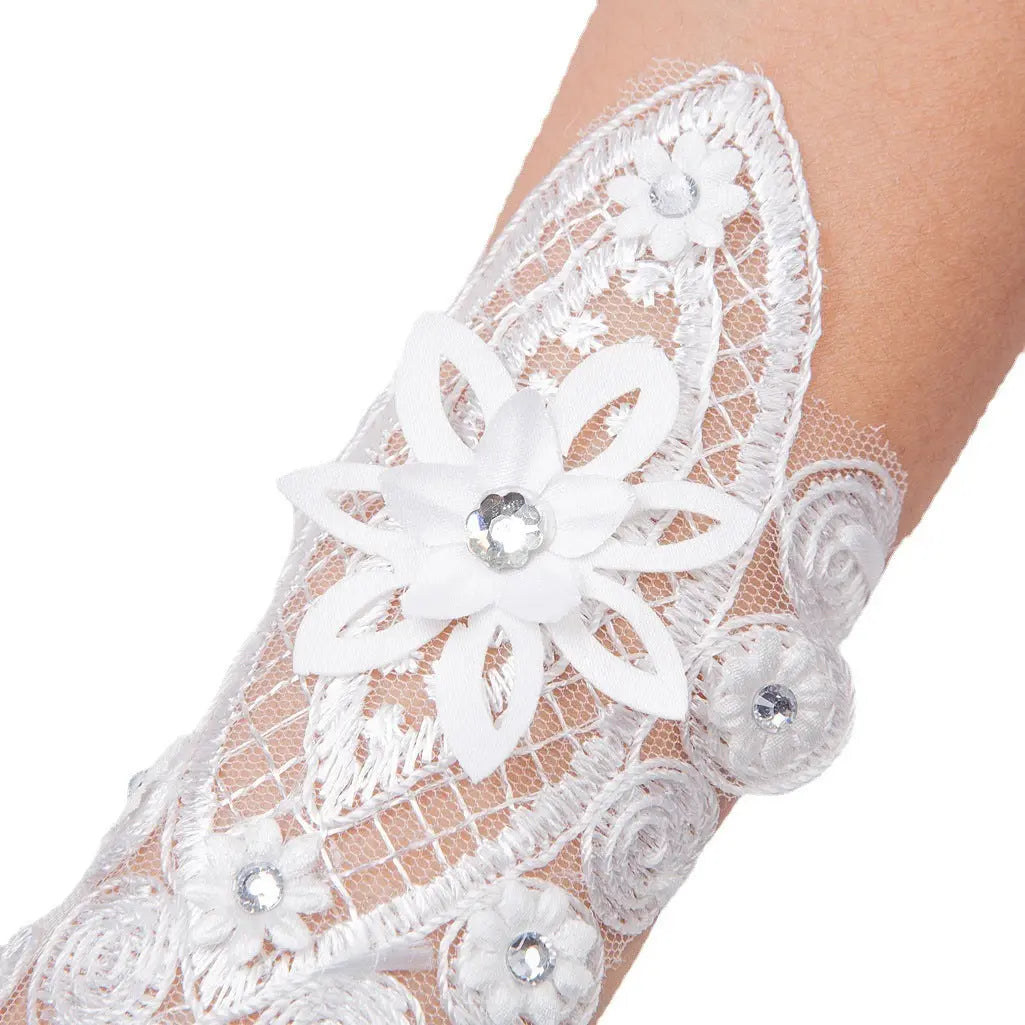 Lace Bridal Gloves with Pearls & Rhinestones - Nuriyya Bridal Accessories LLC