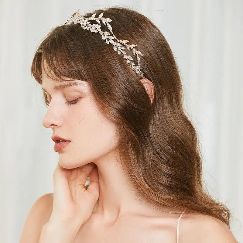 Elegant Bridal Crown with White Crystal Leaves Design - Nuriyya Bridal Accessories LLC