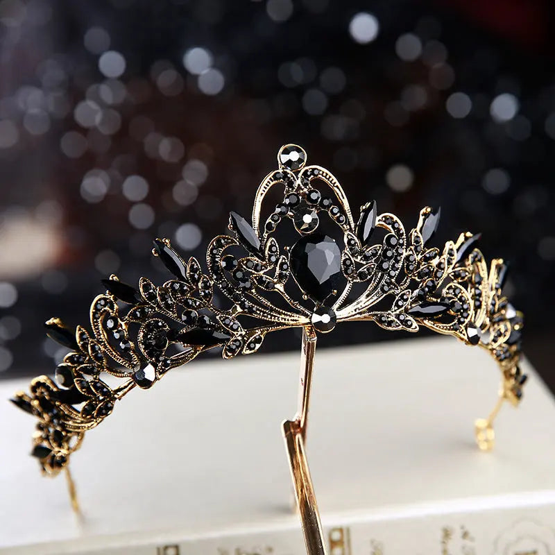 Elegant Vintage Black Diamond Crown – Luxury Bridal Headwear for Weddings - Nuriyya Bridal Accessories LLC