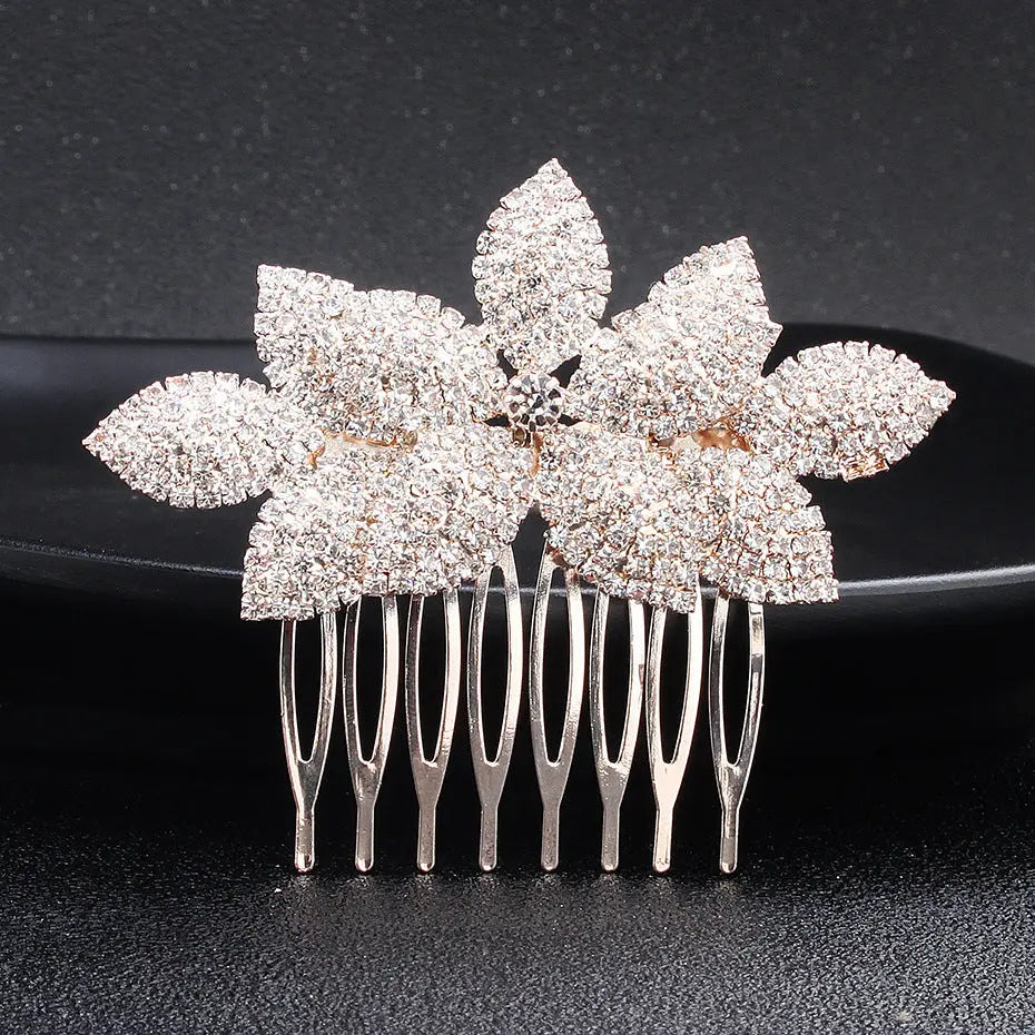 Elegant Rhinestone Bridal Hair Comb with Floral Design - Nuriyya Bridal Accessories LLC