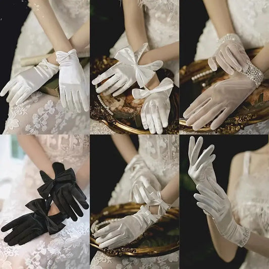 Elegant Pearl Lace Bridal Gloves with Bow Detail - Nuriyya Bridal Accessories LLC