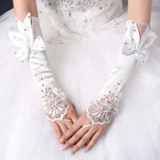 Elegant Bridal Gloves with Hook Finger and Flower Lace Detail - Nuriyya Bridal Accessories LLC