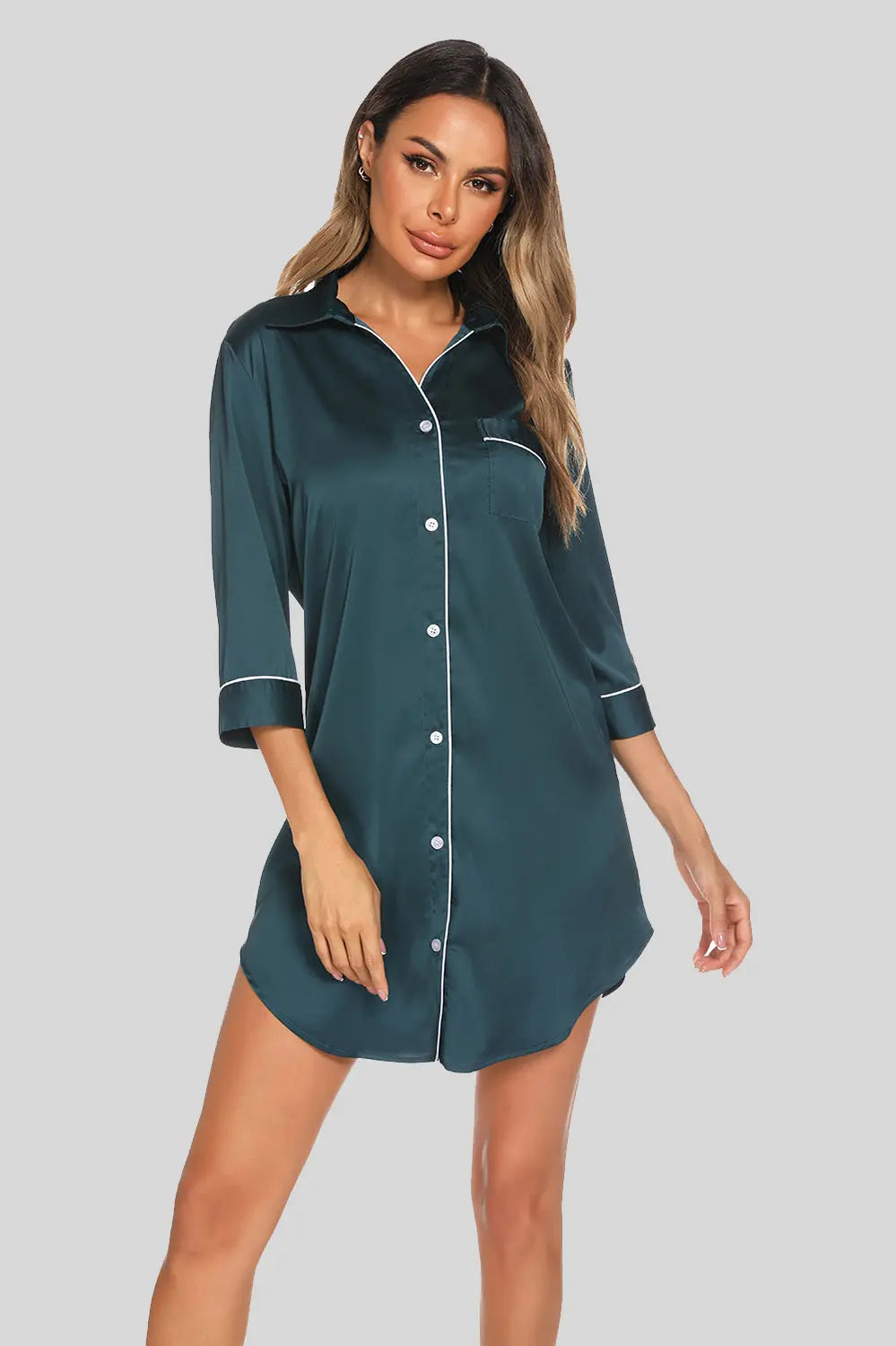 Button-Up Collared Nightdress with Pocket | Elegant and Comfortable Sleepwear - Nuriyya Bridal Accessories LLC