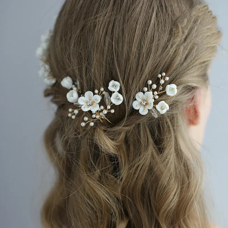 Elegant Ceramic Flower Headdress Insert for Brides – KC Blonde Style - Nuriyya Bridal Accessories LLC