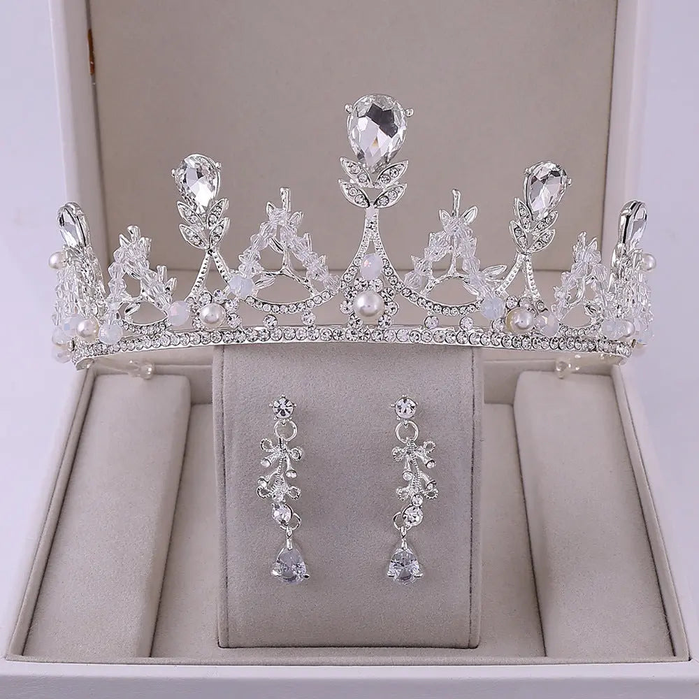 Korean Style Bridal Crown & Earring Set – Handmade Elegance for Women - Nuriyya Bridal Accessories LLC