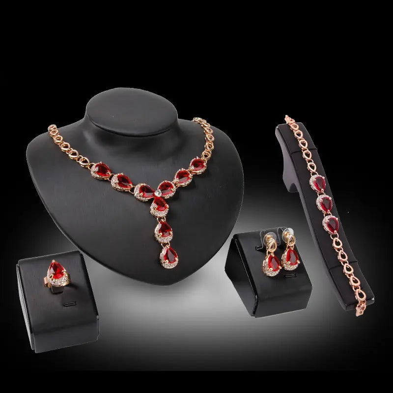 Elegant Red Gemstone Jewelry Set – Perfect Wedding Accessories - Nuriyya Bridal Accessories LLC